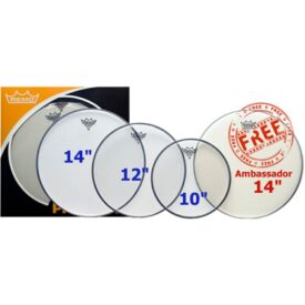 Remo Emperor Clear Pro Pack - Fusion (10" 12" 14") + Free 14" Ambassador Snare Head