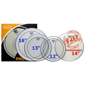 Remo Pinstripe Clear Pro Pack Rock (12" 13" 16") Plus Free 14" Ambassador Snare Head