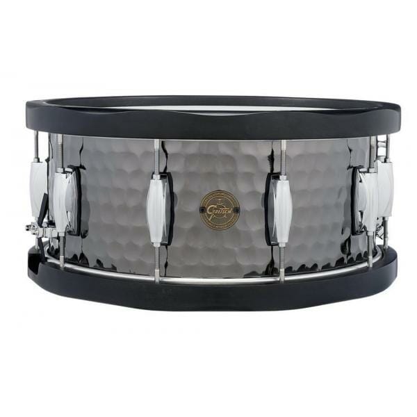 Gretsch 14" x 6.5" Full Range Series Hammered Black Steel Snare Drum with black wood hoops