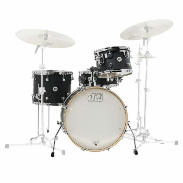 DW Design Series Frequent Flyer, 12:14:20:14SD Shell Pack, Matte Lacquer, Black Satin - 800236 DW Design Series Frequent Flyer, 12"/14"/20"/14"SD Shell Pack, Matte Lacquer, Black Satin