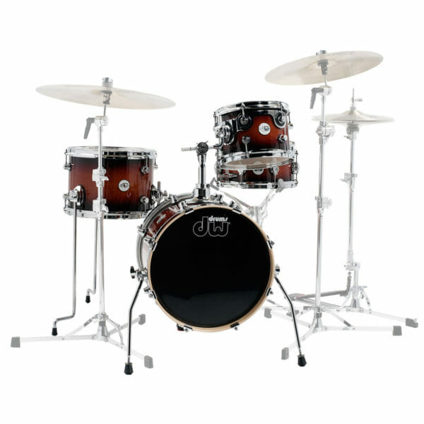 DW Design Series Mini-Pro, 10:13:16:13SD Shell Pack, Gloss Lacquer, Tobacco Burst - 800210 DW Design Series Frequent Flyer, 12"/14"/20"/14"SD Shell Pack, Gloss Lacquer, Tobacco Burst