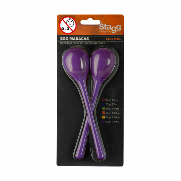 Stagg long handled plastic egg maracas Purple