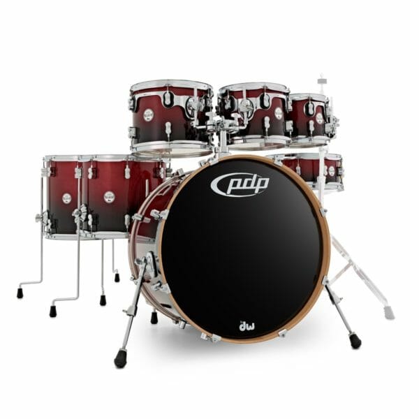 PDP 22" 7 Piece Concept Maple Shell Set Red to Black Sparkle Fade