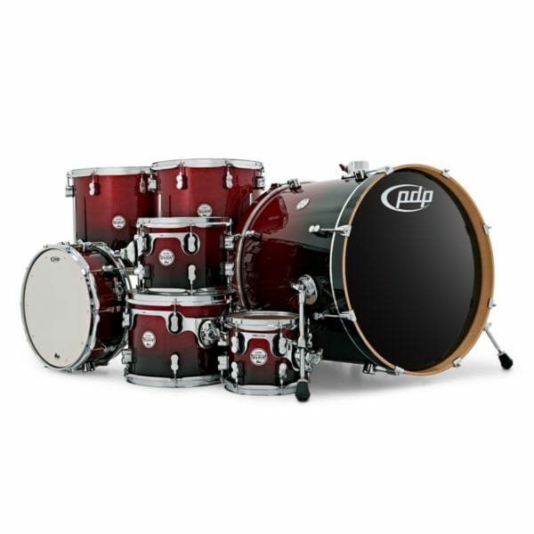 PDP 22" 7 Piece Concept Maple Shell Set Red to Black Sparkle Fade