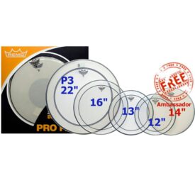 Remo Pinstripe Clear Pro Pack - Rock (12" 13" 16" 22") Plus 14" Ambassador Snare Head