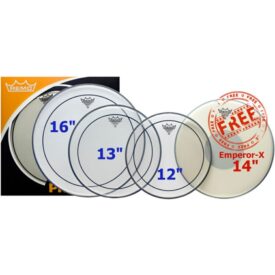 Remo Pinstripe Clear Pro Pack - Rock (12" 13" 16")  Plus Free Emperor 14" Snare Head