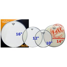 Remo Ambassador Clear Pro Pack - Rock Fusion (10" 12" 16") Plus Free 14" Snare Head