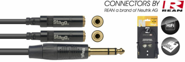 Stagg N Series Adapter Y Cable, Jack/Mini Jack (M/F), Stereo, 10 Cm (0.3')