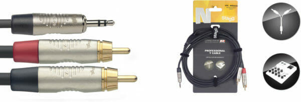 Stagg Deluxe Y-Cable, Mini Jack/Rca (M/M), 1.5 M (5') Black