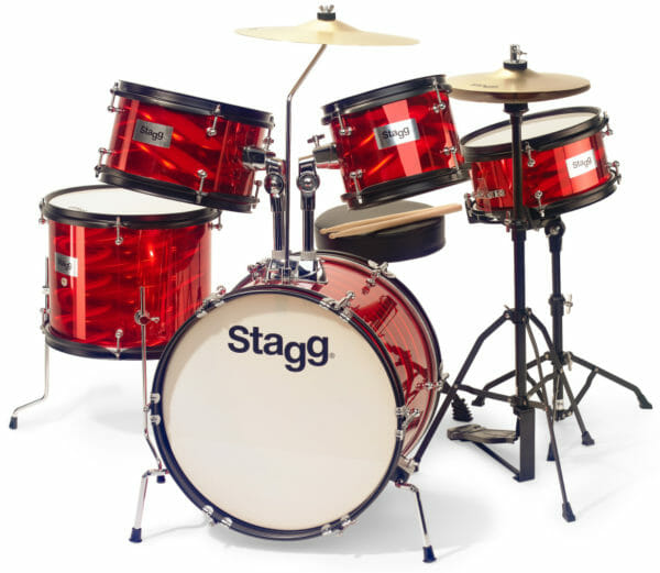 Stagg 5-Piece Junior Drum Set With Hardware And Throne - Red