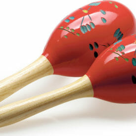 WOOD MARACAS OVAL 28CM RED