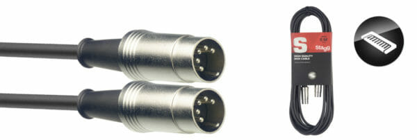 Stagg Midi Cable, Din/Din (M/M), 2 M (63'), Metal Connectors