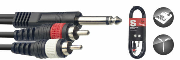 Stagg Y-Cable, Jack/Rca (M/M), 3 M (10'), Moulded Plastic
