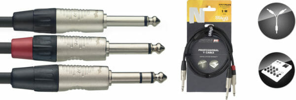 Stagg N Series Y-Cable, Jack/Jack (M/M), Stereo/Mono, 1 M (3')