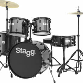 Stagg 20" 5-Piece Basswood Drum Kit with Hardware and Cymbals - Black