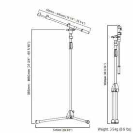 Tama MS436BK Telescopic Boom Stand Dimensions