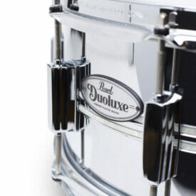 Pearl DuoLuxe Chrome-over-Brass 14x6.5 Snare Drum with twin Nicotine White Marine Pearl Inlays