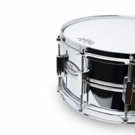 Pearl DuoLuxe Chrome-over-Brass 14x6.5 Snare Drum with twin Nicotine White Marine Pearl Inlays4