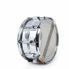 Pearl DuoLuxe Chrome-over-Brass 14x6.5 Snare Drum with twin Nicotine White Marine Pearl Inlays6