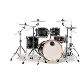 20 in. x16 in. Bass Drum w/mount, 10 in. x8 in. & 12 in. x9 in. Toms, 14 in. x14 in. Floor Tom, 14 in. x5.5 in. Armory Tomahawk Steel Snare The Armory Series is an exciting realization of the Mapex hybrid shell concept. A fusion of birch and maple delivers the ultimate tonal expression, and the SONIClear™ bearing edge allows the drumhead to sit flat, bringing out the best response by optimizing the relationship between head and shell. FEATURES The Birch/Maple/Birch 6Ply 7.2mm shell with the SONIClear Bearing Edge allows for the direct transmission of sound, reduces unwanted frequencies and provides a strong fundamental pitch and an effortless tuning experience especially at lower tunings. The SONIClear™ tom suspension and floor tom feet increase overall resonance by preserving vibration in the shell and keeping stress away from the tension rods, helping the heads stay in tune. Luxurious gloss lacquer applied over an outer veneer of olive wood produce stunning and high class grain-through finishes.