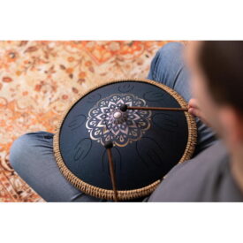 Meinl Sonic Energy 16" Octave Steel Tongue Drum - D Amara, 9 Notes, 440 Hz - Lasered Floral Design, Navy Blue - Image 3