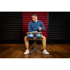Meinl Percussion 7" & 8 1/2" Artist Series William "Kachiro" Thompson Bongos with Remo Black Calfskin Skyndeep Heads - Electric Sky - Image 3