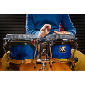 Meinl Percussion 7" & 8 1/2" William "Kachiro" Thompson Artist Series Bongos with Remo Black Calfskin Skyndeep Heads - Blue Wave - Image 3