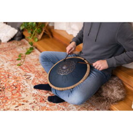 Meinl Sonic Energy 16" Octave Steel Tongue Drum - D Amara, 9 Notes, 440 Hz - Lasered Floral Design, Navy Blue - Image 2