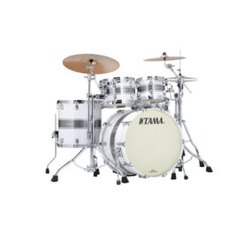 Tama 22" Starclassic Maple 4-Piece Shell Pack - Silver Snow Racing Stripe with Chrome Hardware